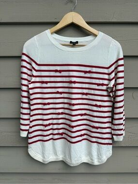 Talbots Red & Ivory Striped Bow Sweater Small Nautical 3/4 Sleeve